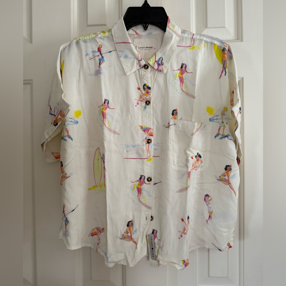 Lucky Brand White Surf Print Kids Shirt
